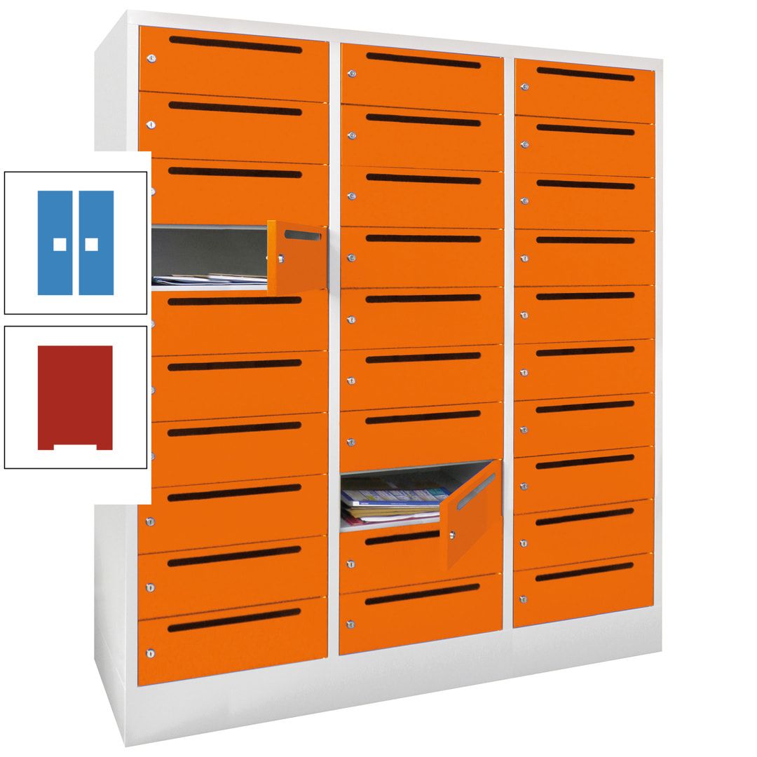 Postverteilerschrank, Schließfachschrank, 3 Abteile a 40 cm, 30 Fächer, 1.850 x 1.200 x 500 mm (HxBxT), Korpus anthrazitgrau, Front anthrazitgrau