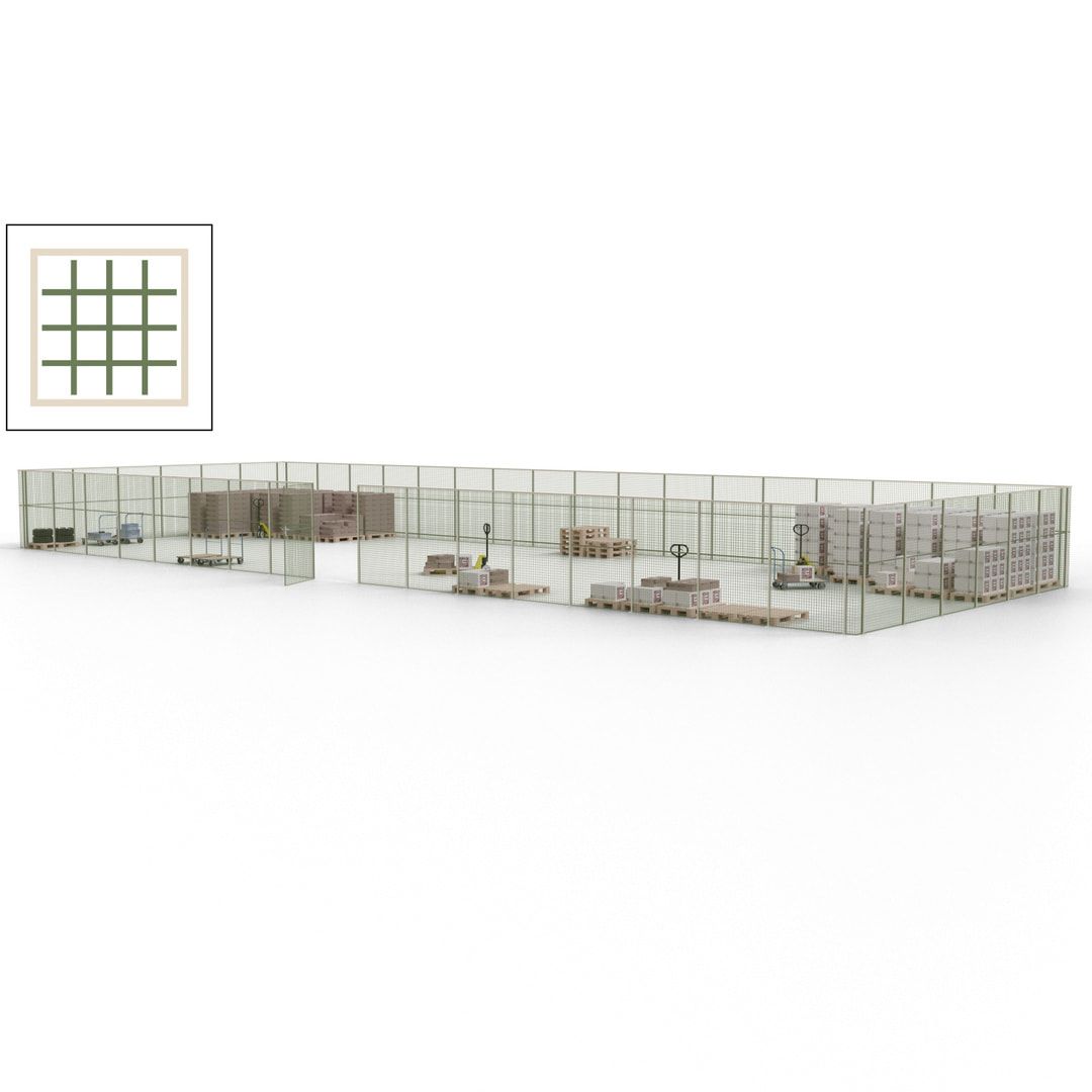 Maschinen Schutzgitter - Hallentrennwand - Sicherheitszaun - Tür - 69 m - 2.200 x 19.900 x 15.400 mm (HxBxT) - enzianblau