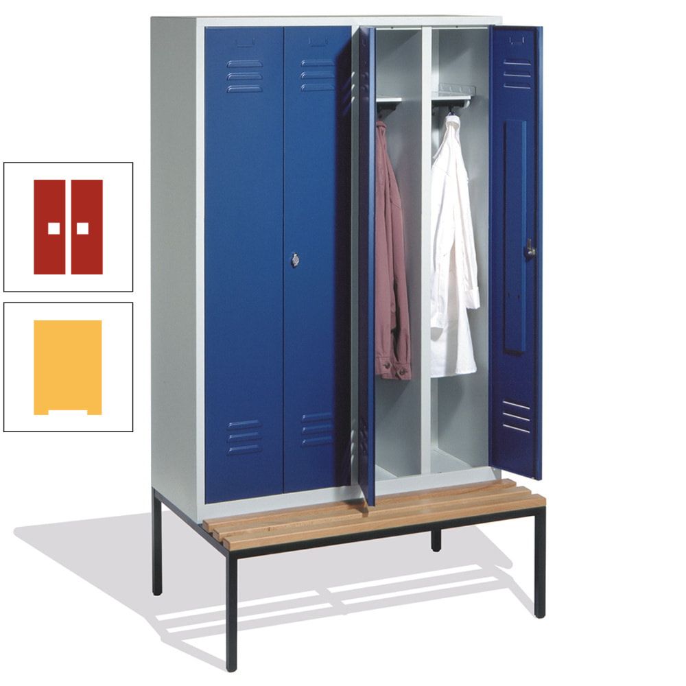 Doppel-Spindschrank, Buche Sitzbank untergebaut, 4 Abteile a 300 mm, Korpus lichtgrau, Tür anthrazitgrau, 2.090 x 1.190 x 815 mm (HxBxT)