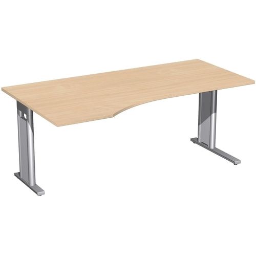 Eckschreibtisch, Ecke links, Füße einseitig verkürzt, C-Fuß Pro, 720 x 1.600 x 1.000 mm (HxBxT), Gestell silber, Dekor Ahorn