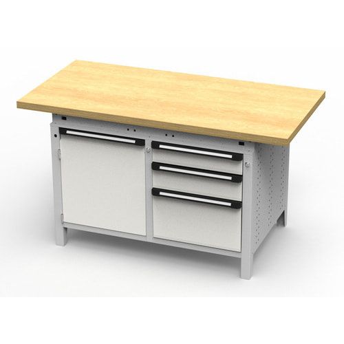 OTTOKIND Werkbank - bündige Arbeitsplatte - 850 x 1.150 x 750 mm (HxBxT) - 3 Schubladen - Schrank - lichtgrau