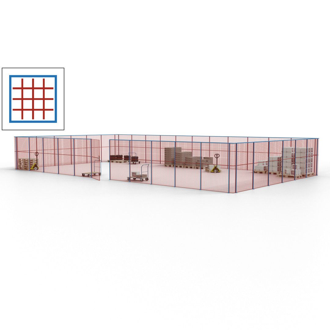 Maschinen Schutzgitter - Hallentrennwand - Sicherheitszaun - Tür - 51 m - 2.200 x 16.900 x 9.400 mm (HxBxT) - enzianblau