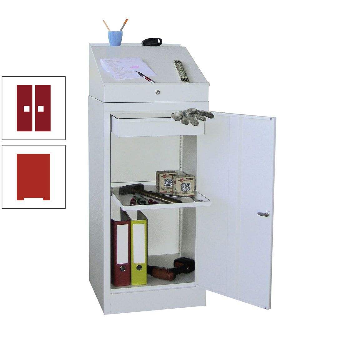 Stehpult mit Schrank - Vollblechtür - Zylinderschloss - 1 Einlegeboden, 1 Schublade - 1.270x500x500 mm (HxBxT) - anthrazitgrau