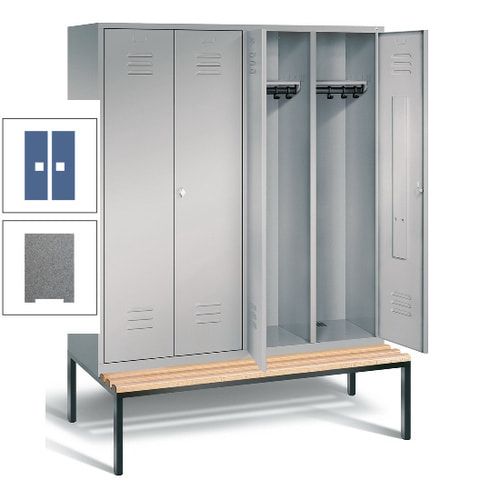 Doppel-Spindschrank, Buche Sitzbank untergebaut, 4 Abteile a 400 mm, Korpus lichtgrau, Tür anthrazitgrau, 2.090 x 1.590 x 815 mm (HxBxT)