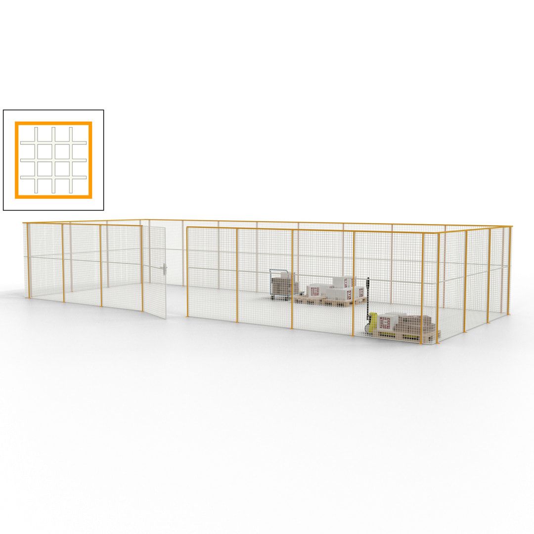 Maschinen Schutzgitter - Hallentrennwand - Sicherheitszaun - Tür - 33 m - 2.200 x 12.400 x 4.900 mm (HxBxT) - enzianblau