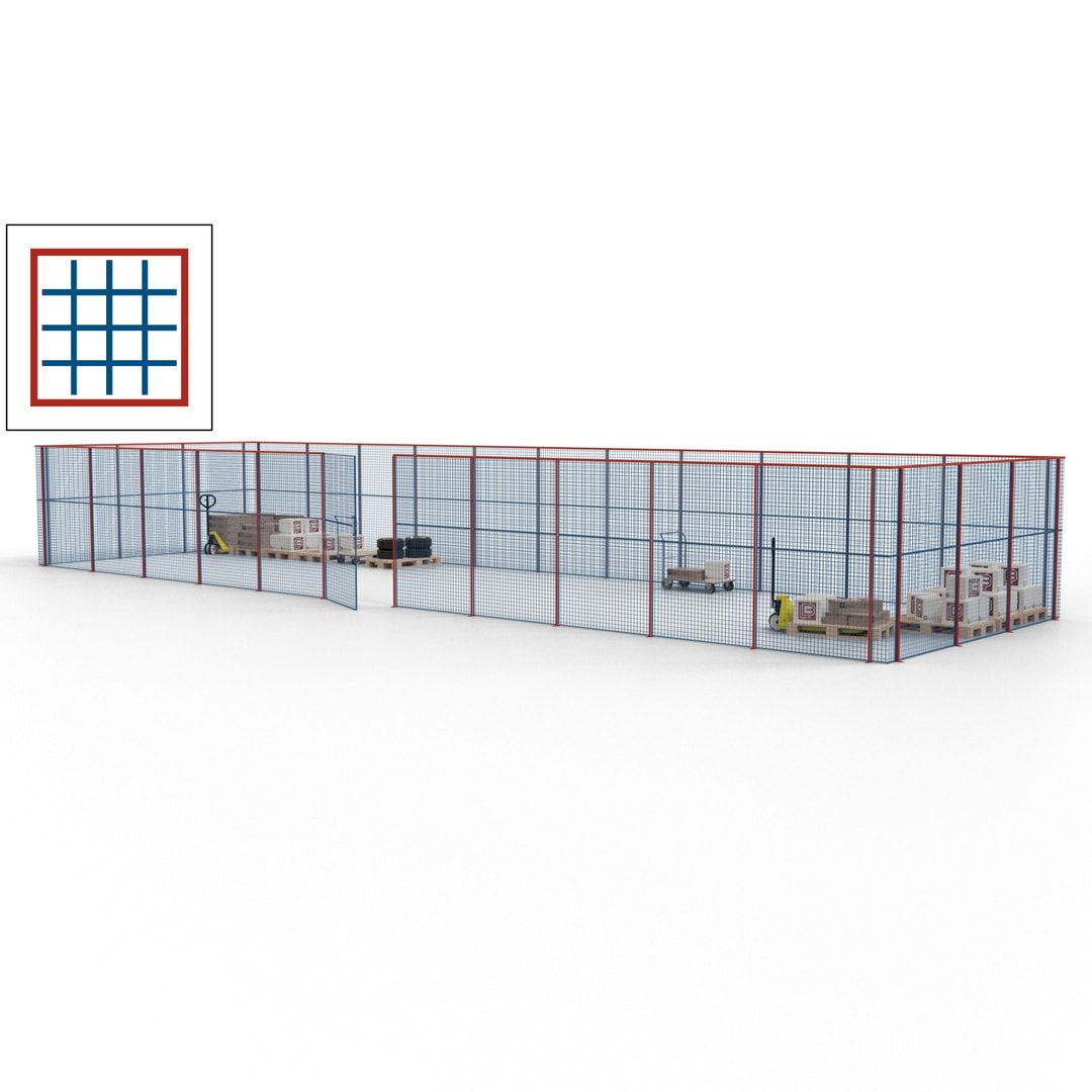 Maschinen Schutzgitter - Hallentrennwand - Sicherheitszaun - Tür - 42 m - 2.200 x 16.900 x 4.900 mm (HxBxT) - enzianblau