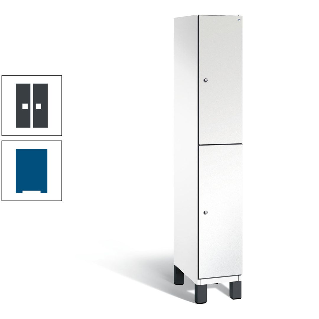 Fächerschrank, Stahlschrank, doppelstöckig, 2 Fächer, Füße, Korpus anthrazitgrau, Tür anthrazitgrau, 1.980 x 300 x 525 mm (HxBxT)