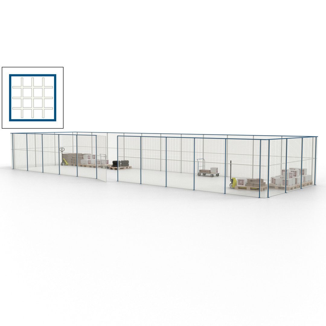 Maschinen Schutzgitter - Hallentrennwand - Sicherheitszaun - Tür - 42 m - 2.200 x 16.900 x 4.900 mm (HxBxT) - enzianblau