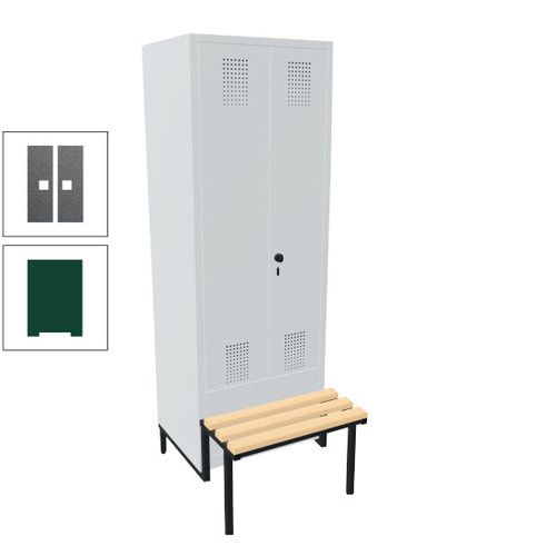 Doppel-Spind, Garderobenschrank, Buche Sitzbank integriert, 2 Abteile a 400 mm, Korpus anthrazitgrau, Tür anthrazitgrau, 1.850 x 800 x 815 mm (HxBxT)
