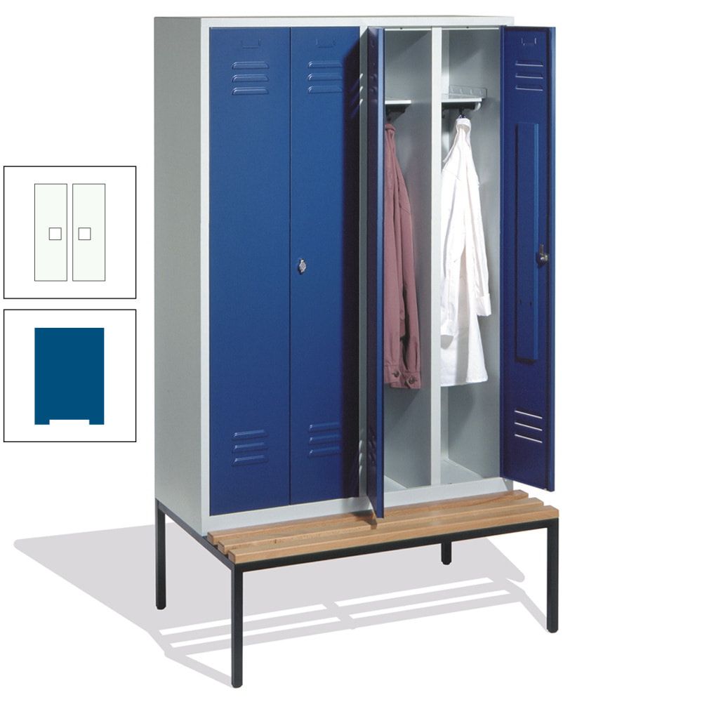 Doppel-Spindschrank, Buche Sitzbank untergebaut, 4 Abteile a 300 mm, Korpus lichtgrau, Tür anthrazitgrau, 2.090 x 1.190 x 815 mm (HxBxT)