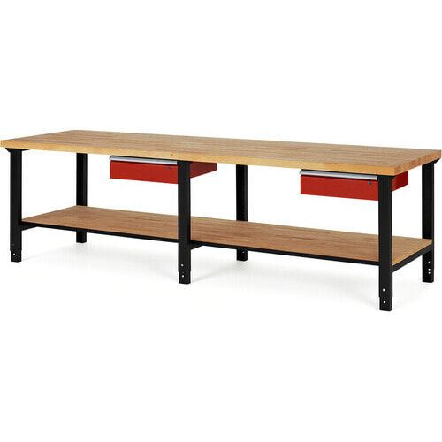 Werkbank mit Ablage - 2 Schubladen - 150:2 - höhenverstellbar 790 - 1.140 mm - 3.000 x 900 mm (BxT) - 750 kg - Buche - Anthrazitgrau