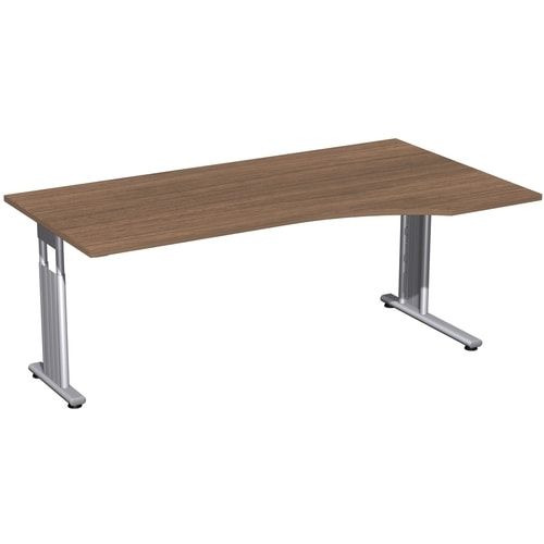 Eckschreibtisch, Füße einseitig verkürzt, C-Fuß Flex, Ecke rechts, höhenverstellbar, 680-800 x 1.800 x 1.000 mm (HxBxT), Gestell silber, Dekor Ahorn
