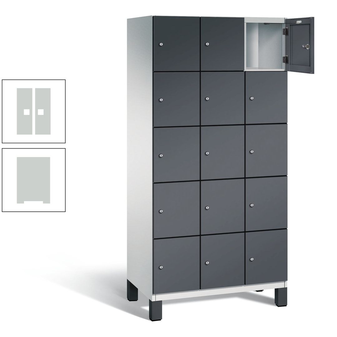 Fächerschrank, Stahlschrank, 15 Fächer, Türöffnungsbegrenzer, Füße, 1.980 x 900 x 525 mm (HxBxT), Korpus anthrazitgrau, Front anthrazitgrau