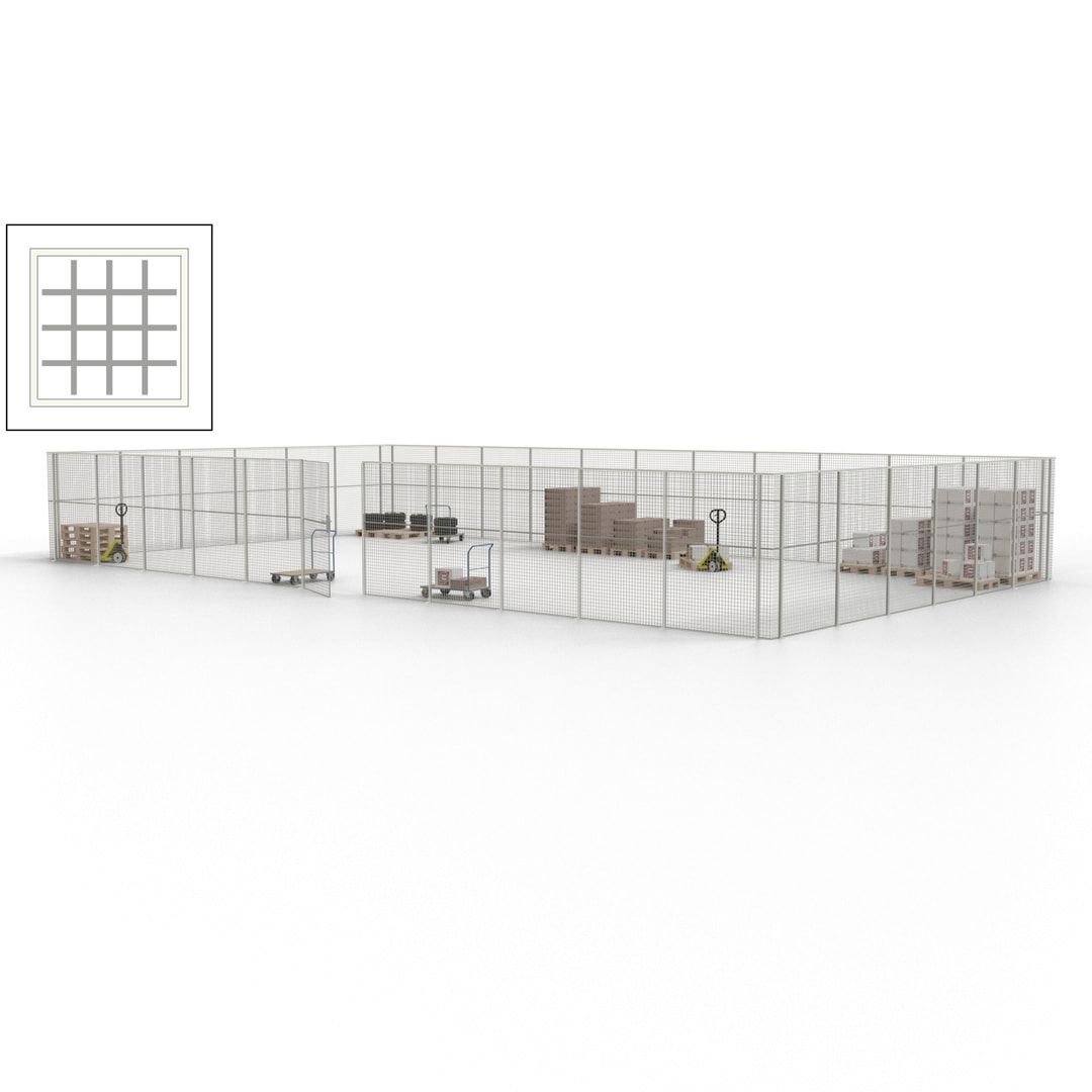 Maschinen Schutzgitter - Hallentrennwand - Sicherheitszaun - Tür - 51 m - 2.200 x 16.900 x 9.400 mm (HxBxT) - enzianblau