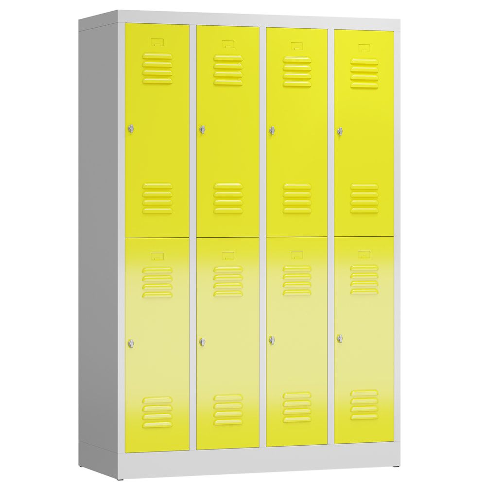Garderobenschrank, Doppelstockspind, 4 Abteil, 8 Fächer, 1.800 x 1.185 x 500 mm (HxBxT), Stahl, Drehriegel, Korpus: lichtgrau, Front: anthrazitgrau