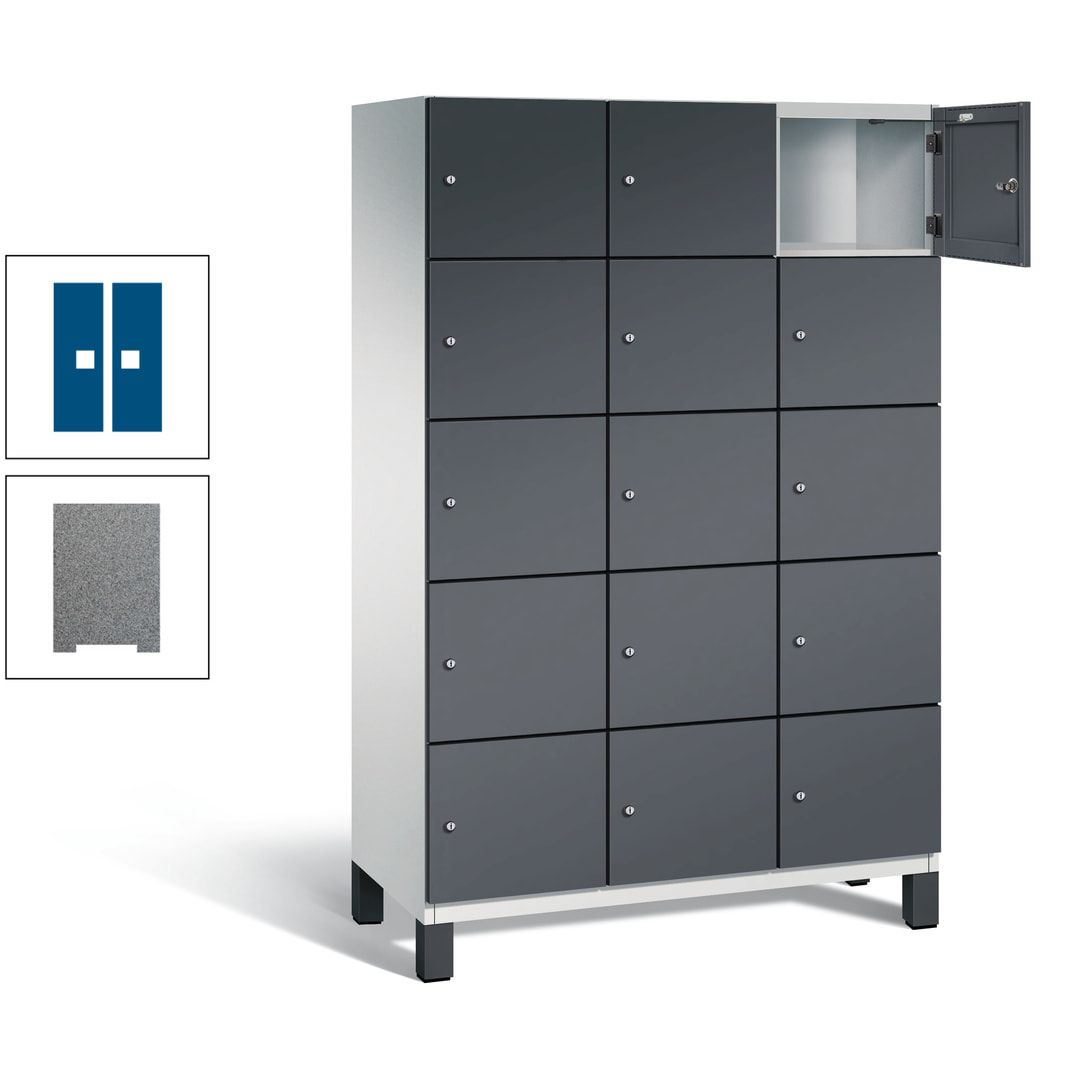 Fächerschrank, Stahlschrank, 15 Fächer, Türöffnungsbegrenzer, Füße, 1.980 x 1.200 x 525 mm (HxBxT), Korpus anthrazitgrau, Front anthrazitgrau