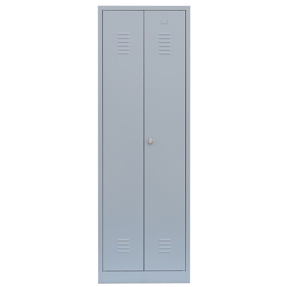 Mehrzweckschrank, Garderobenschrank, 2 Abteile, 6 Fächer, 1.800 x 600 x 500 mm (HxBxT), Kleiderstange, Stahl, Korpus: lichtgrau, Front: enzianblau