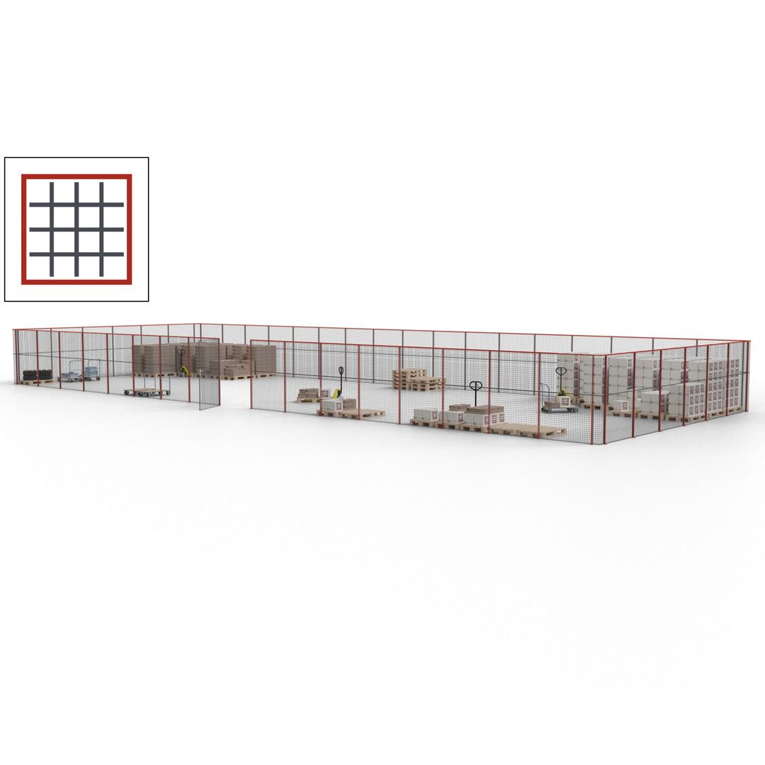 Maschinen Schutzgitter - Hallentrennwand - Sicherheitszaun - Tür - 69 m - 2.200 x 19.900 x 15.400 mm (HxBxT) - enzianblau