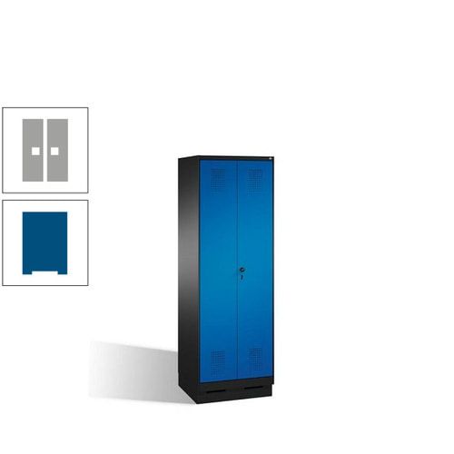 Doppel-Spind, Doppeltüren, Garderobenschrank mit Sockel, 2 Abteile a 300 mm, Korpus anthrazitgrau, Tür anthrazitgrau, 1.800 x 600 x 500 mm (HxBxT)