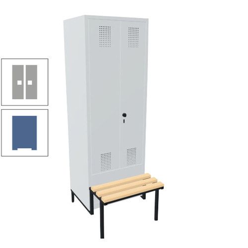 Doppel-Spind, Garderobenschrank, Buche Sitzbank integriert, 2 Abteile a 400 mm, Korpus anthrazitgrau, Tür anthrazitgrau, 1.850 x 800 x 815 mm (HxBxT)