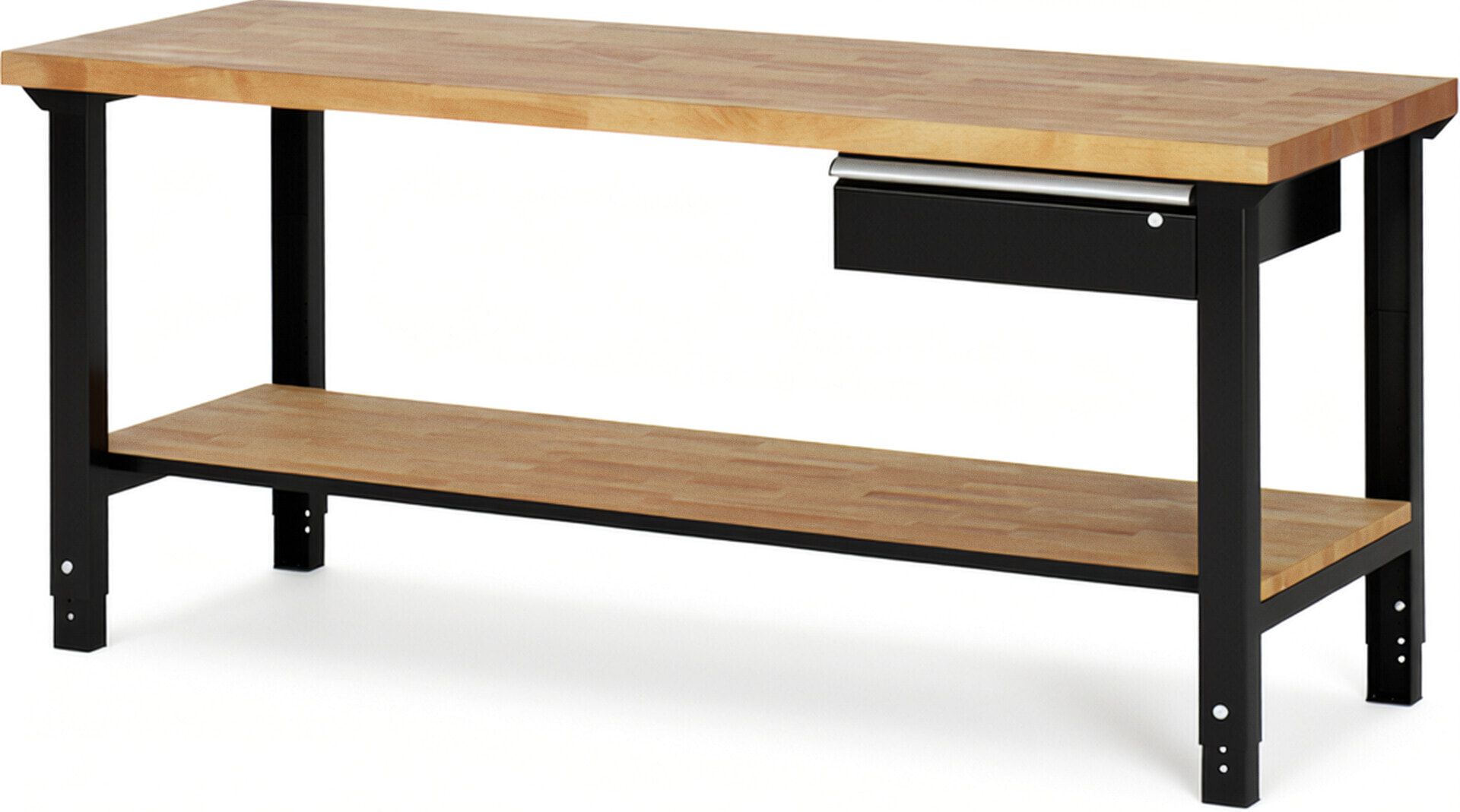 Werkbank mit Ablage - 1 Schublade - 150:1 - höhenverstellbar 790 - 1.140 mm - 2.000 x 700 mm (BxT) - 750 kg - Buche - Anthrazitgrau