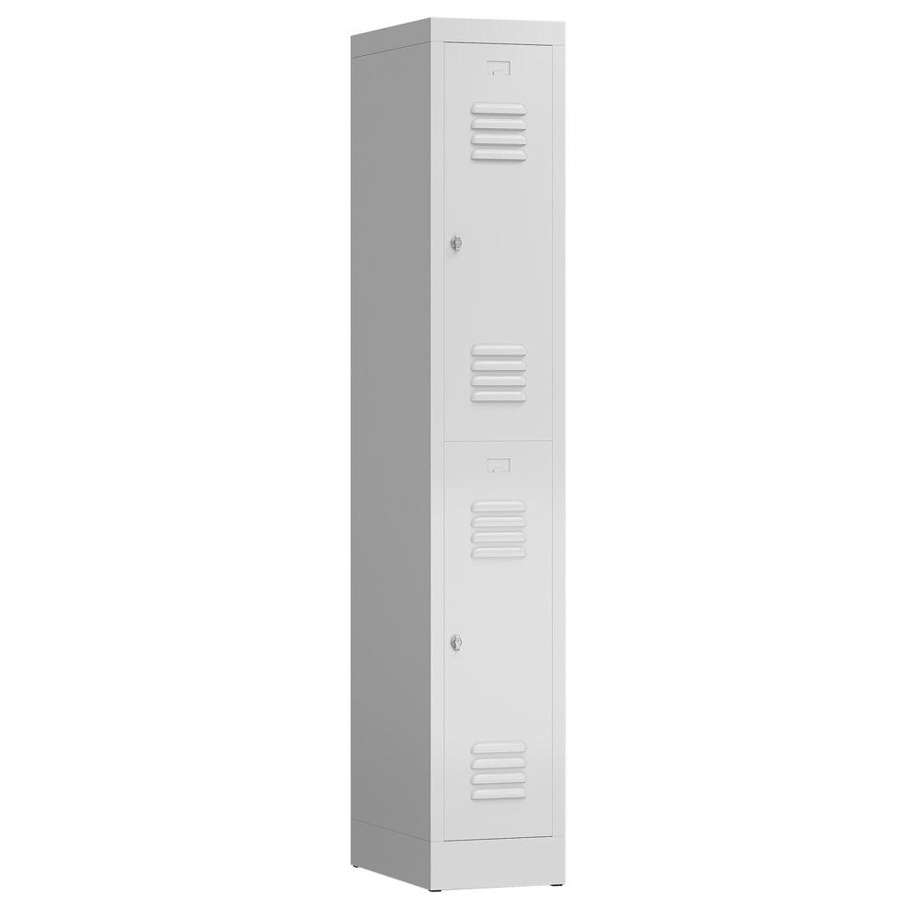 Garderobenschrank, Doppelstockspind, 1 Abteil, 2 Fächer, 1.800 x 310 x 500 mm (HxBxT), Stahl, Drehriegel, Korpus: lichtgrau, Front: anthrazitgrau