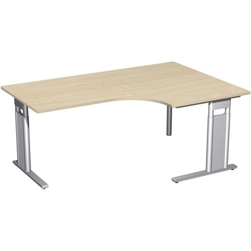Eckschreibtisch, Eckteil 800 mm, rechts, Füße einseitig verkürzt, C-Fuß Pro, höhenverstellbar, 680-820 x 1.600 x 1.200 mm (HxBxT), Dekor Ahorn