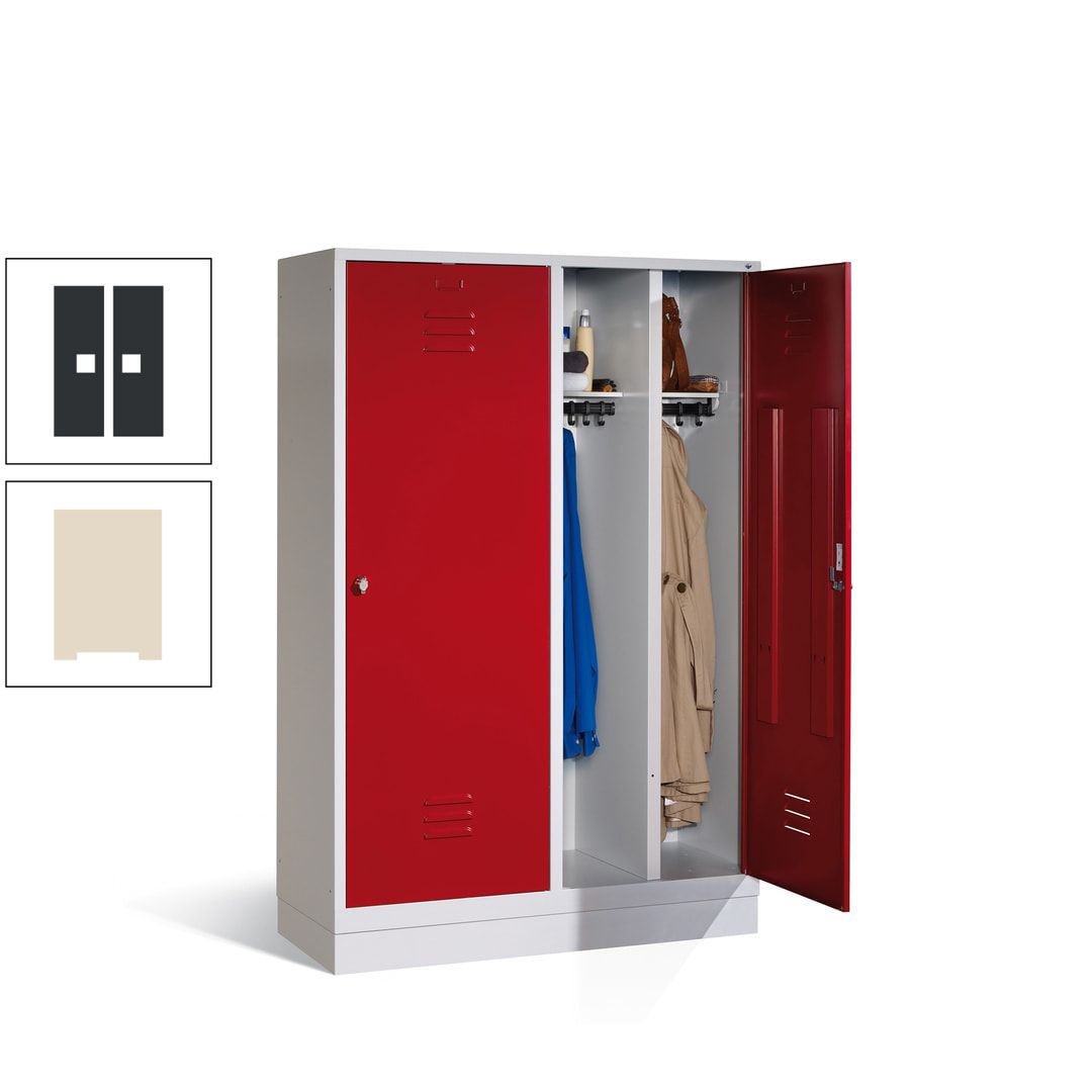 Doppel-Spind mit Großtüren, Garderobenschrank mit Sockel, 4 Abteile a 300 mm, Korpus anthrazitgrau, Tür anthrazitgrau, 1.800 x 1.190 x 500 mm (HxBxT)