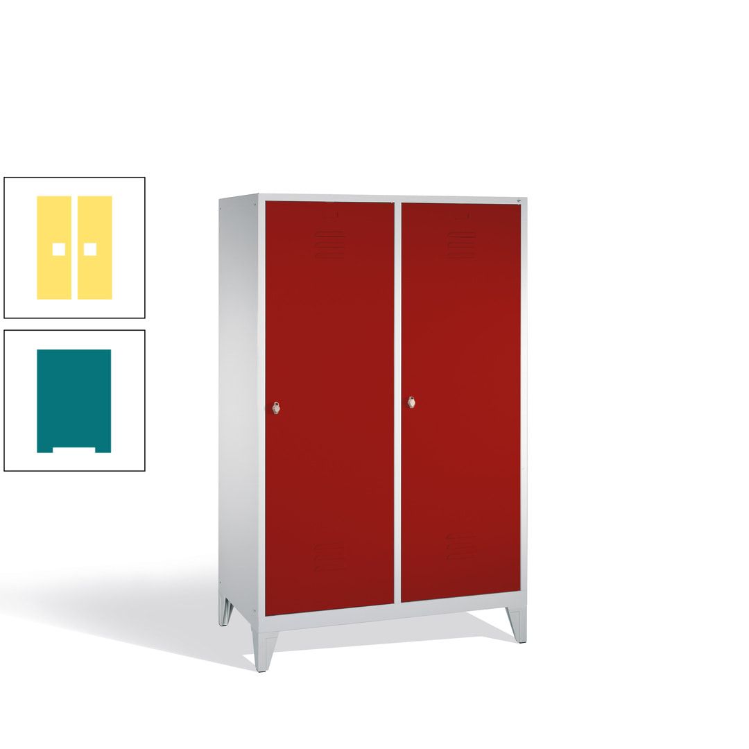 Doppel-Spind mit 2 Großtüren, Garderobenschrank mit Füßen, 4 Abteile a 300 mm, Korpus anthrazitgrau, Tür anthrazitgrau, 1.850 x 1.190 x 500 mm (HxBxT)