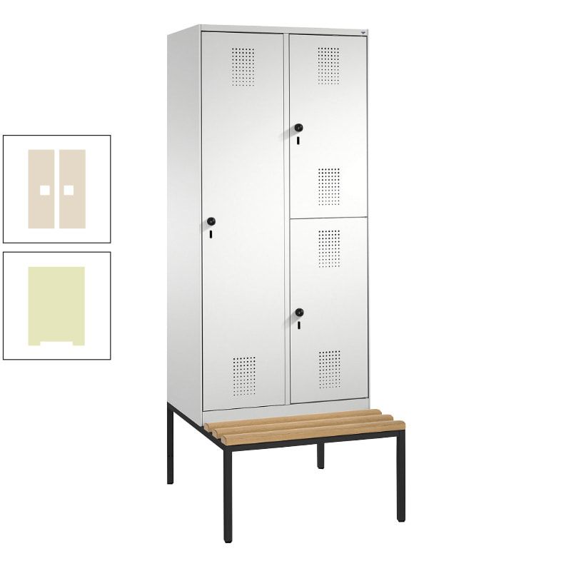 Garderobenschrank, Spind ein- und doppelstöckig Sitzbank, 2 Abteile, 3 Fächer, 2.090 x 800 x 500 mm (HxBxT), Front anthrazitgrau, Korpus anthrazitgrau