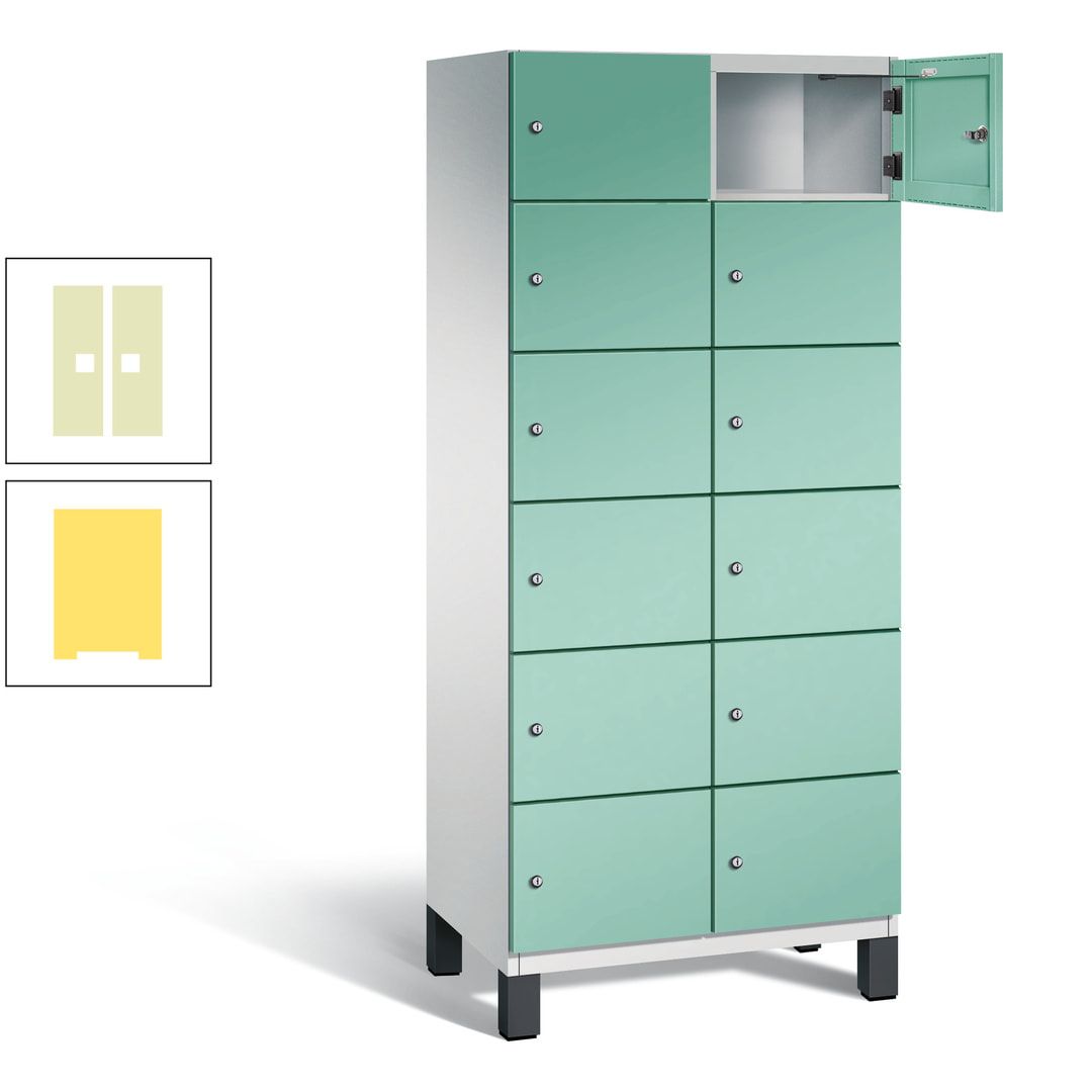 Fächerschrank, Stahlschrank, 12 Fächer, Türöffnungsbegrenzer, Füße, 1.980 x 800 x 525 mm (HxBxT), Korpus anthrazitgrau, Front anthrazitgrau