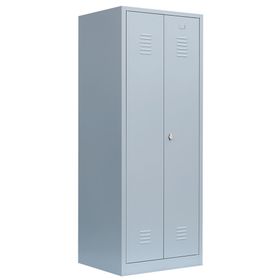 Mehrzweckschrank, Garderobenschrank, 2 Abteile, 6 Fächer, 1.800 x 800 x 500 mm (HxBxT), Kleiderstange, Stahl, Korpus: lichtgrau, Frontfarbe wählbar