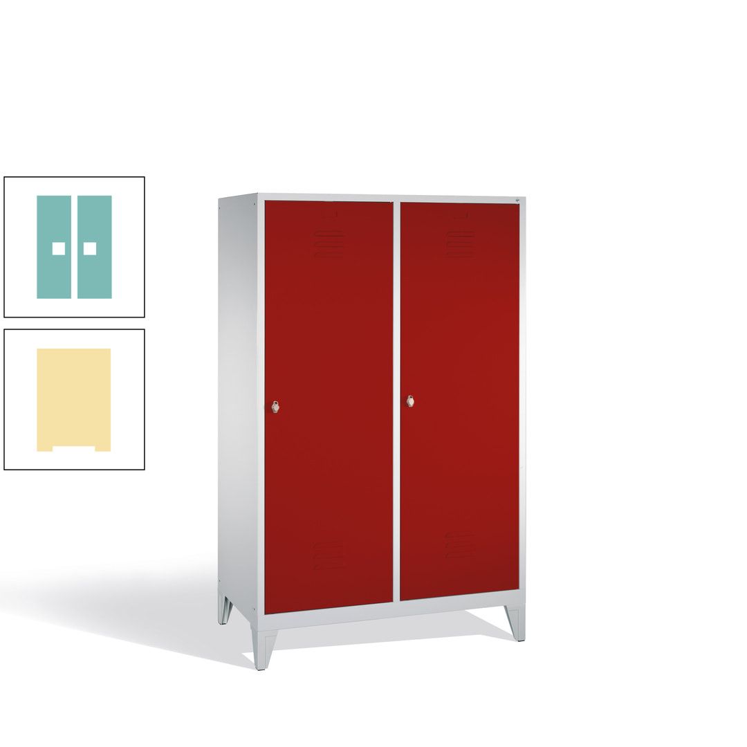 Doppel-Spind mit 2 Großtüren, Garderobenschrank mit Füßen, 4 Abteile a 300 mm, Korpus anthrazitgrau, Tür anthrazitgrau, 1.850 x 1.190 x 500 mm (HxBxT)