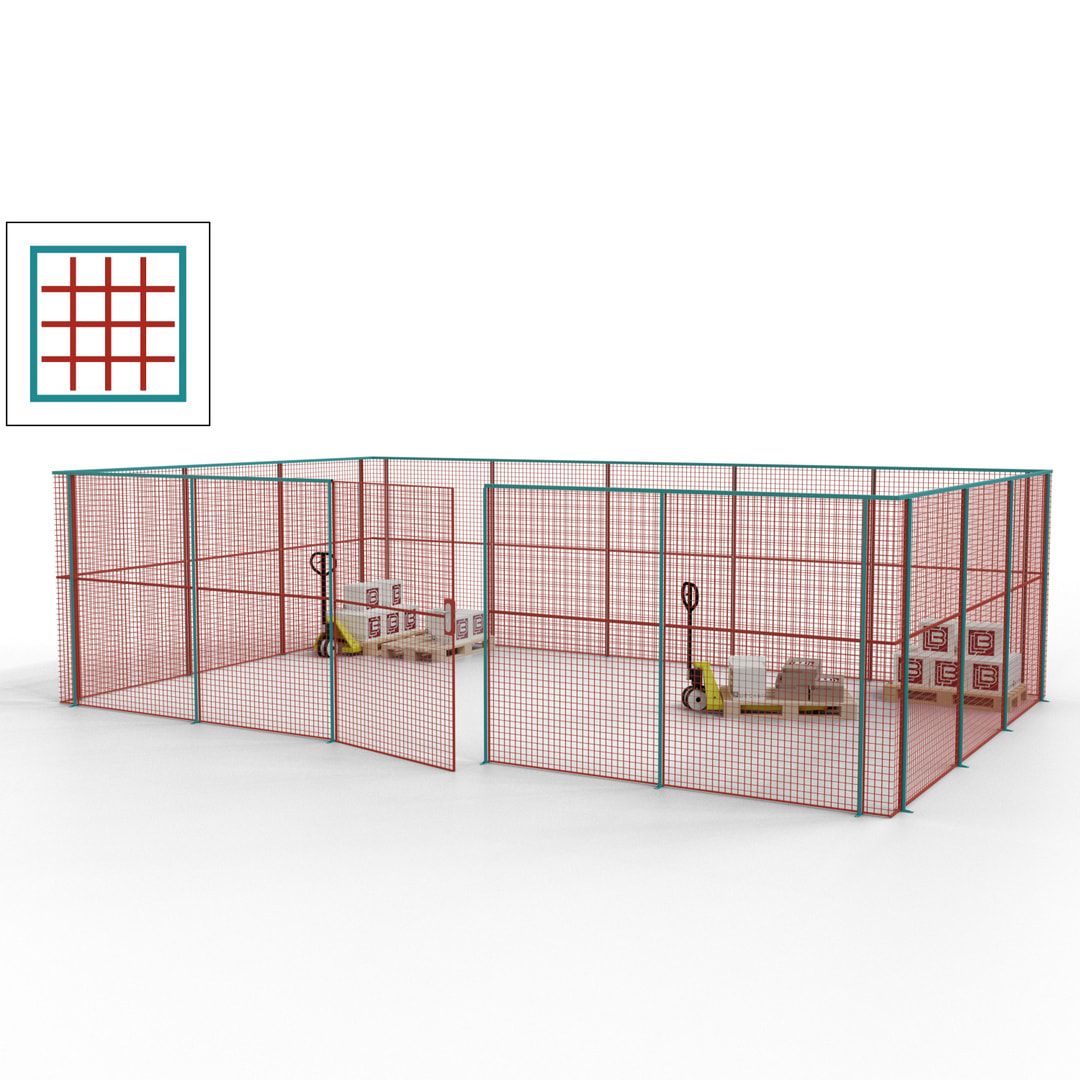 Maschinen Schutzgitter - Hallentrennwand - Sicherheitszaun - Tür - 22 m - 2.200 x 7.900 x 4.900 mm (HxBxT) - enzianblau