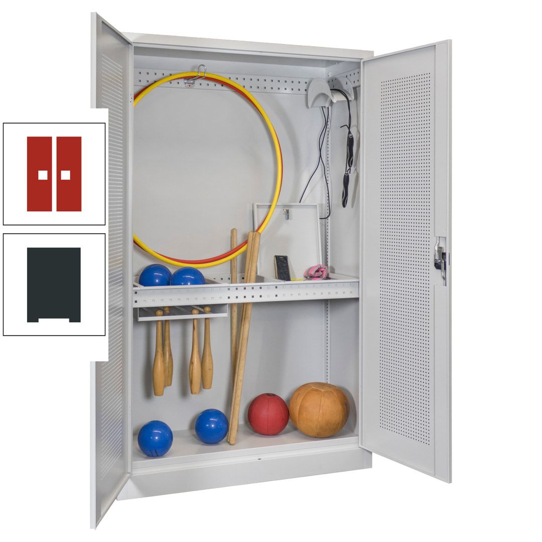 Sportschrank - Lochfeldtüren - Variante 1 - 1.950x1.200x500 mm (HxBxT) - anthrazitgrau