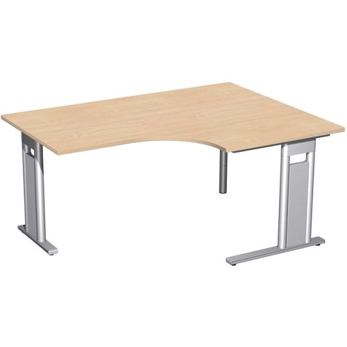 Eckschreibtisch, Eckteil 800 mm, Ecke rechts, Füße einseitig verkürzt, C-Fuß Pro, 720 x 1.600 x 1.200 mm (HxBxT), Gestell silber, Dekor Ahorn