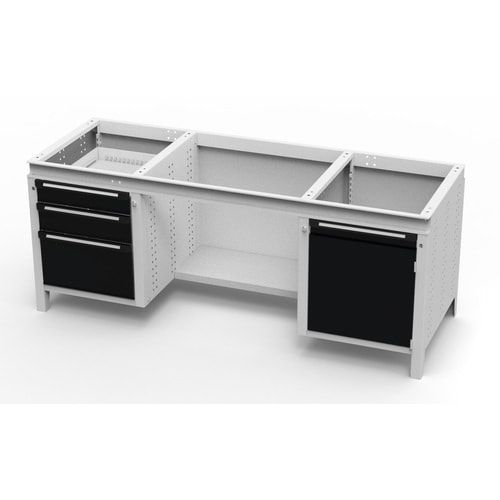 OTTOKIND Werkbank - bündige Arbeitsplatte - 850 x 1.695 x 750 mm (HxBxT) - 3 Schubladen - 1 Schrank - lichtgrau
