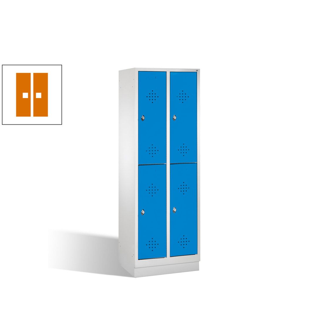 Garderobenschrank, 2 Abteile, 4 Fächer, 1.800 x 610 x 500 mm (HxBxT), Drehriegel, Sockel, Korpus anthrazitgrau, Türen anthrazitgrau