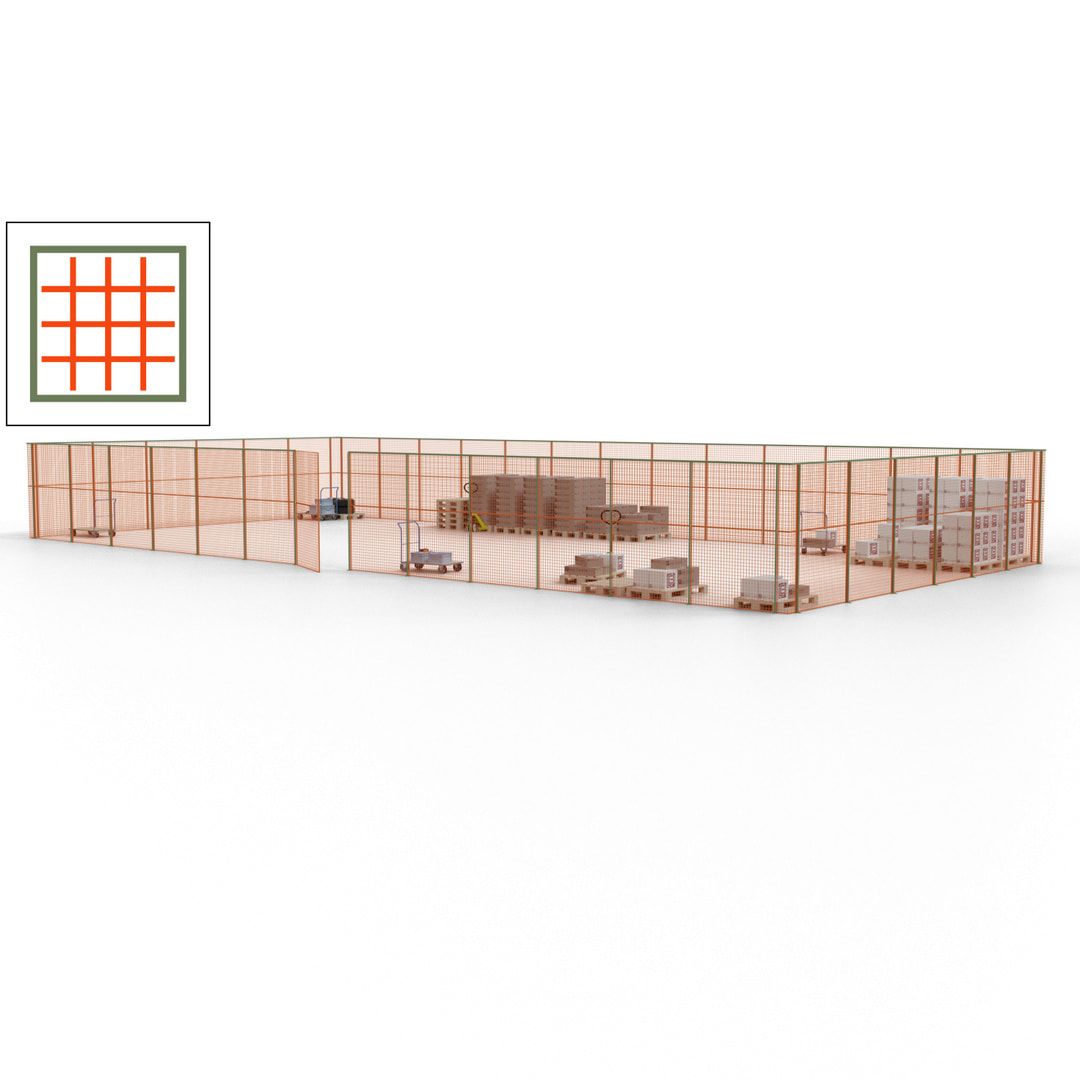 Maschinen Schutzgitter - Hallentrennwand - Sicherheitszaun - Tür - 57 m - 2.200 x 19.900 x 9.400 mm (HxBxT) - enzianblau
