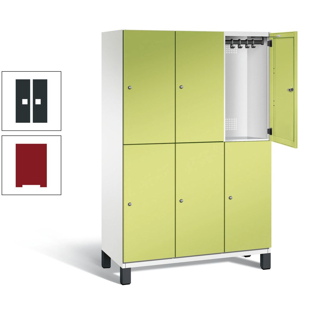 Fächerschrank, Stahlschrank, doppelstöckig, 6 Fächer, Füße, Korpus anthrazitgrau, Tür anthrazitgrau, 1.980 x 1.200 x 525 mm (HxBxT)