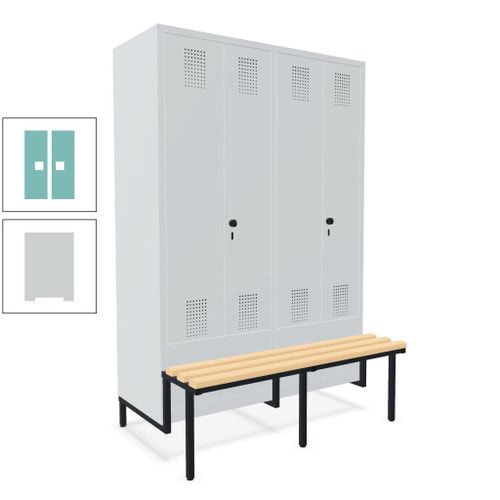 Doppel-Spind, Garderobenschrank, Buche Sitzbank integriert, 4 Abteile 300 mm, Korpus anthrazitgrau, Tür anthrazitgrau, 1.850 x 1.200 x 815 mm (HxBxT)