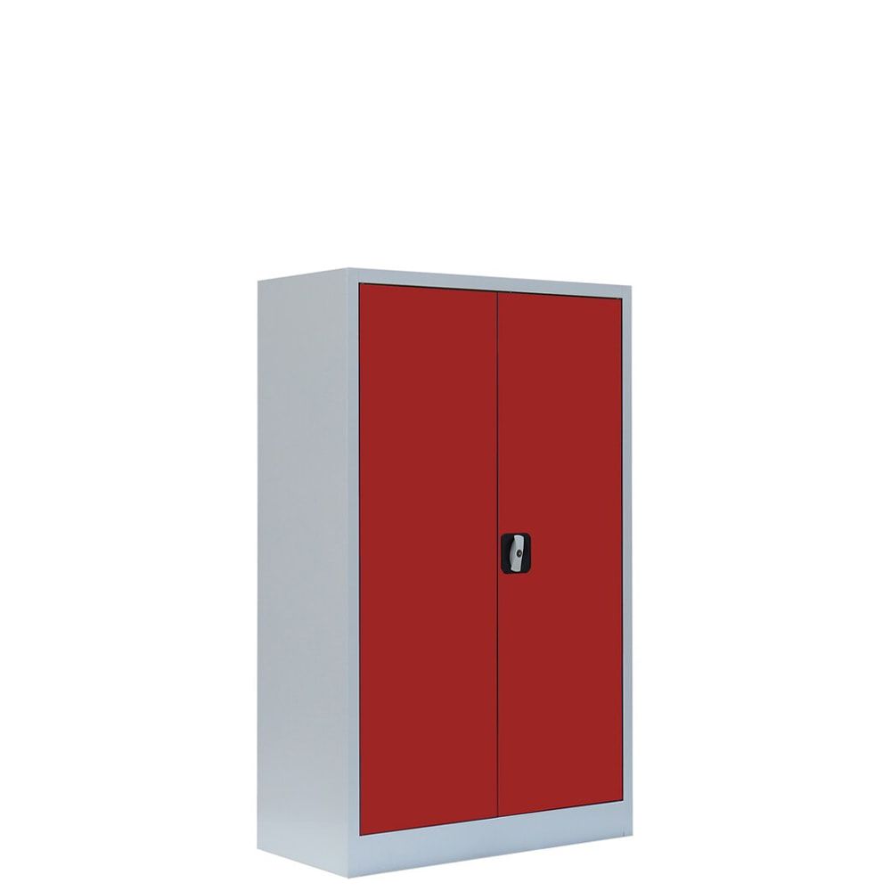 Aktenschrank, Büroschrank, abschließbar, Flügeltüren, 2 Fachböden, 1.200 x 800 x 383 mm (HxBxT), Stahl, Korpus und Türen in lichtgrau