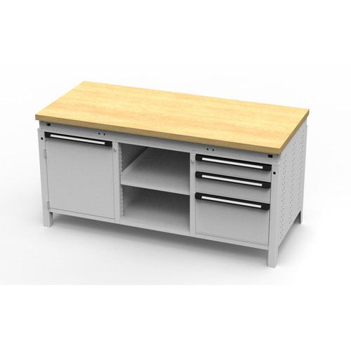 OTTOKIND Werkbank - bündige Arbeitsplatte - 850 x 1.695 x 750 mm (HxBxT) - 3 Schubladen - 1 Schrank - 2 Ablageböden - lichtgrau / anthrazitgrau