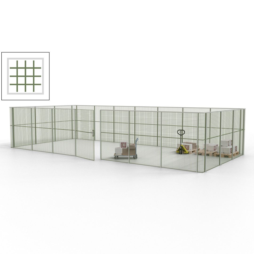 Hallentrennwand - Flügeltür, Gitter - 19 Gitterwände - 2.200 x 10.900 x 4.900 mm (HxBxT) - Perlweiß/reinorange