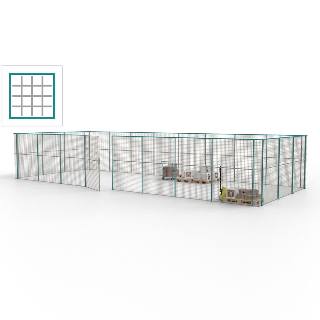 Maschinen Schutzgitter - Hallentrennwand - Sicherheitszaun - Tür - 33 m - 2.200 x 12.400 x 4.900 mm (HxBxT) - enzianblau