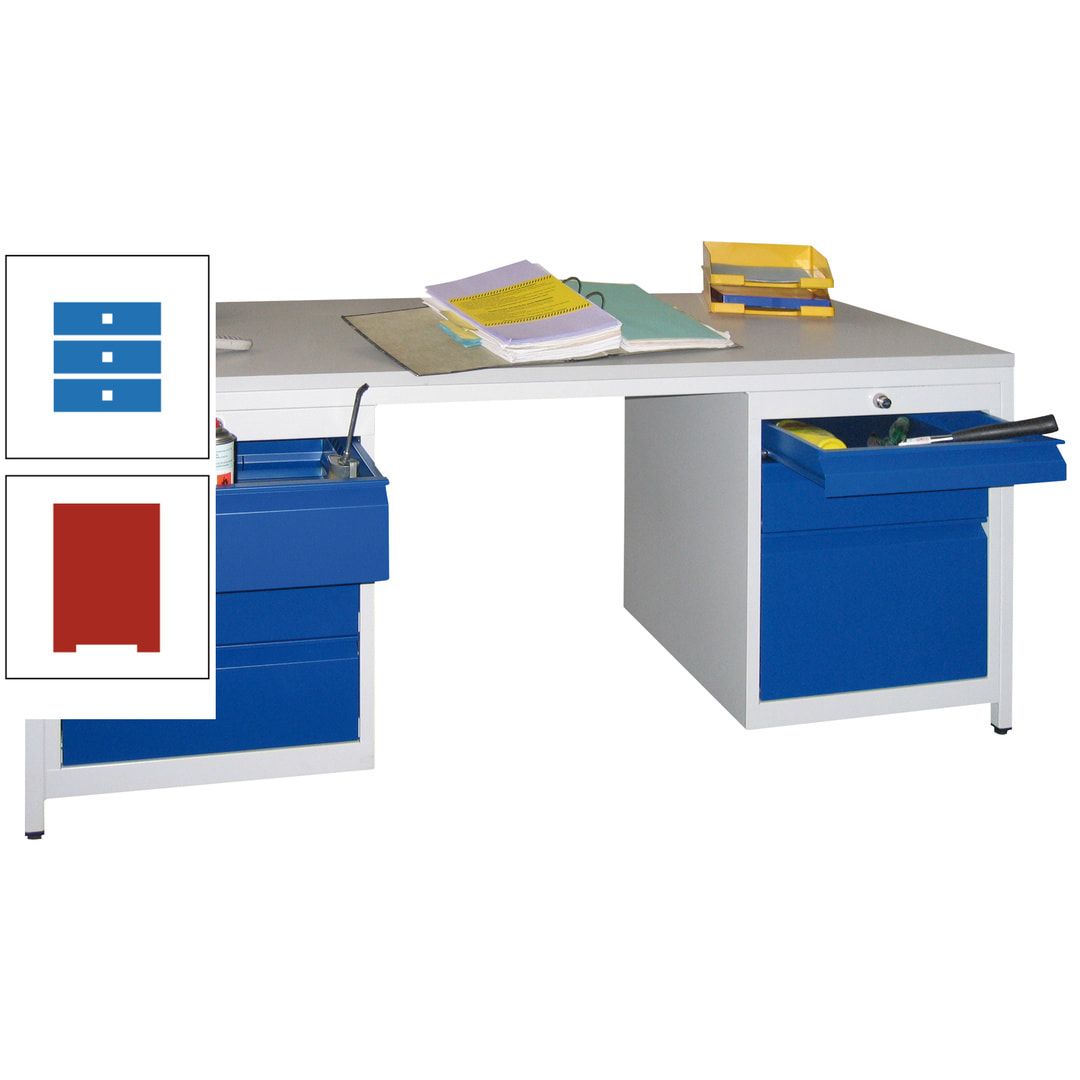 Meisterschreibtisch - 6 Schubladen, 75 / 125 / 150 / 175 / 300 mm - 720 x 1.700 x 800 mm (HxBxT) - anthrazitgrau