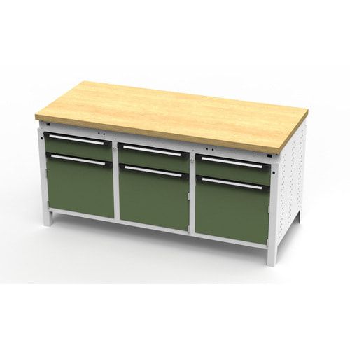 OTTOKIND Werkbank - bündige Arbeitsplatte - 850 x 1.695 x 750 mm (HxBxT) - 3 Schubladen - 3 Schränke - lichtgrau