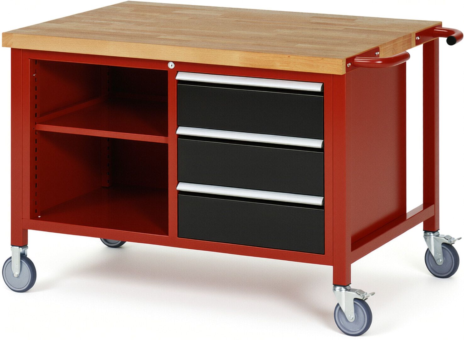 Mobile Werkbank, 2 Ablageböden - 3 Schubladen - Teilauszug - 180:3 - Höhe 880-1.080 mm - 1.250 x 900 mm - 450 kg - Anthrazitgrau