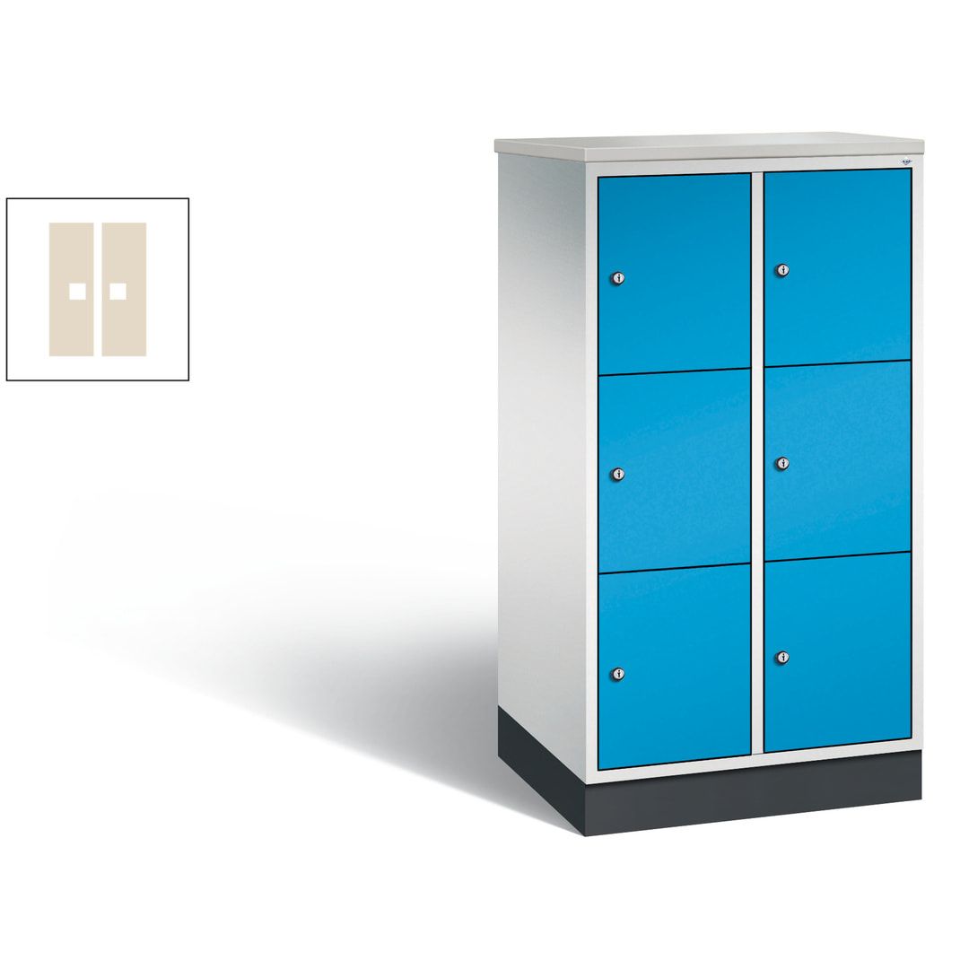 Schließfachschrank, Fächerschrank, 2 Abteile, 6 Fächer, Zylinderschloss, 1.250 x 620 x 500 mm (HxBxT), Korpus Fernblau, Tür anthrazitgrau