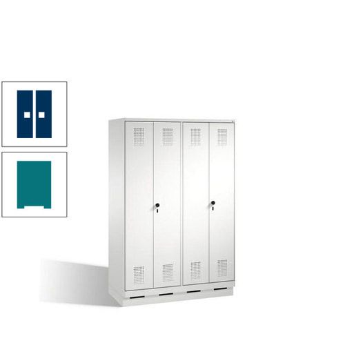 Doppel-Spind, Doppeltüren, Garderobenschrank mit Sockel, 4 Abteile a 300 mm, Korpus anthrazitgrau, Tür anthrazitgrau, 1.800 x 1.200 x 500 mm (HxBxT)